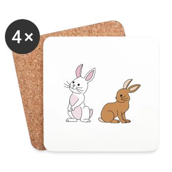 two bunnies in comic style, forest animals for children - Coasters (set of 4) - white - Front