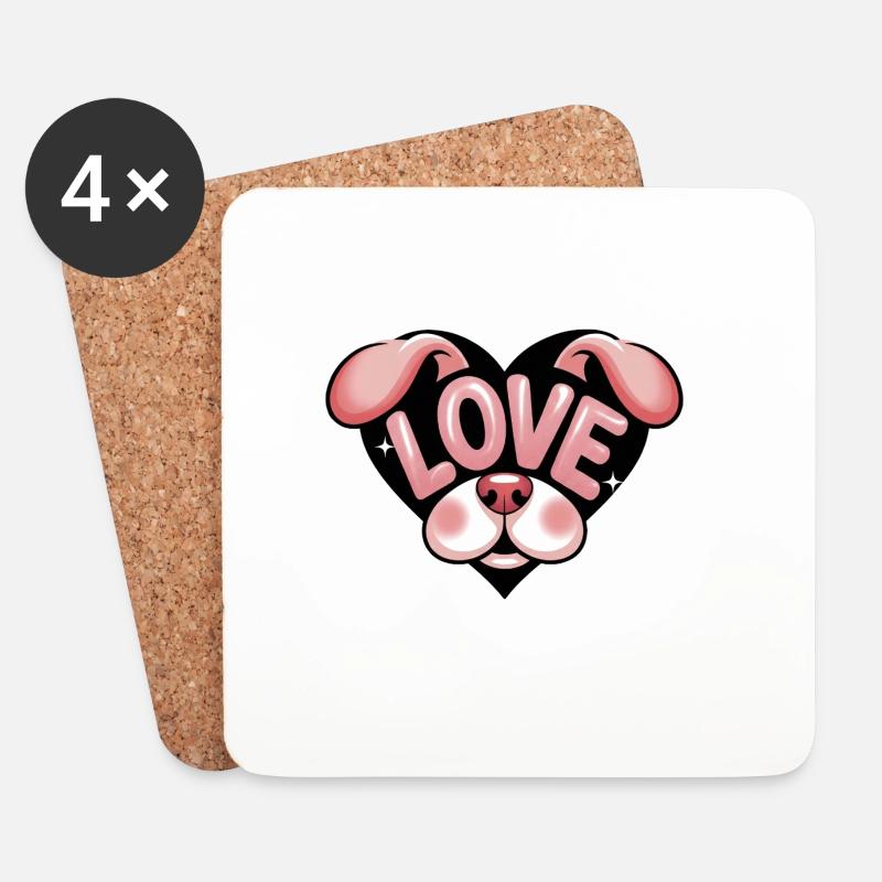 Cute Love Dog - Untersetzer (4er-Set) - Weiß