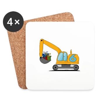 Excavator children 6th birthday - Coasters (set of 4) - white - Front