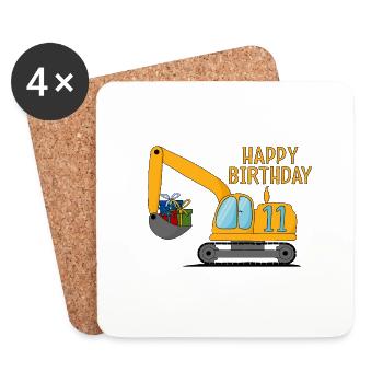 Excavator Kids Happy Birthday 11 - Coasters (set of 4) - white - Front