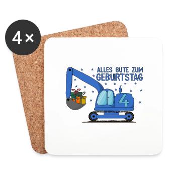 Bagger Kinder 4. Geburtstag Alles Gute Blau - Untersetzer (4er-Set) - Weiß - Vorne