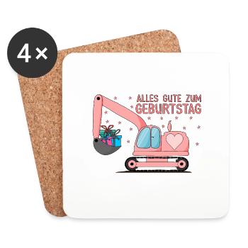 Bagger Kinder Alles Gute zum Geburtstag Rosa - Untersetzer (4er-Set) - Weiß - Vorne