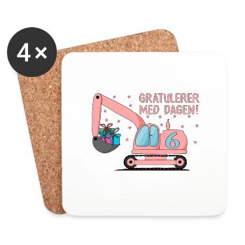 6-årsdag gravemaskin gratulerer med dagen - Untersetzer (4er-Set) - Weiß - Vorne