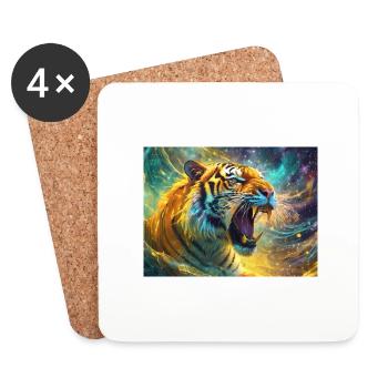 Tigre rugissant coloré - Dessous de verre (lot de 4) - blanc - Devant