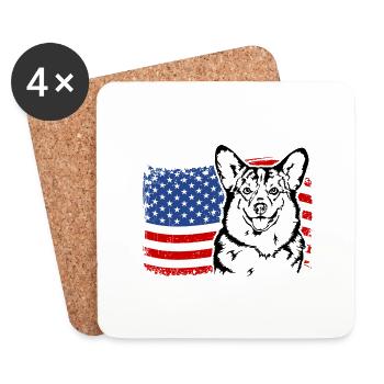 Corgi US Amérique Drapeau Chiens Chien Wilsigns - Dessous de verre (lot de 4) - blanc - Devant