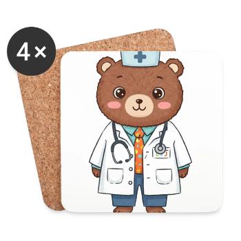 Teddybär Arzt - Untersetzer (4er-Set) - Weiß - Vorne