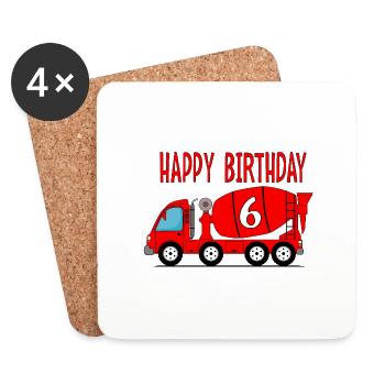 Concrete Mixer Happy Birthday 6 - Coasters (set of 4) - white - Front