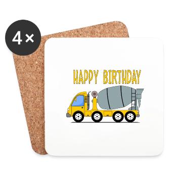 Concrete mixer Happy Birthday yellow - Coasters (set of 4) - white - Front