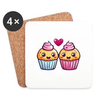 Cupcake Couple Love Heart Funny - Coasters (set of 4) - white - Front