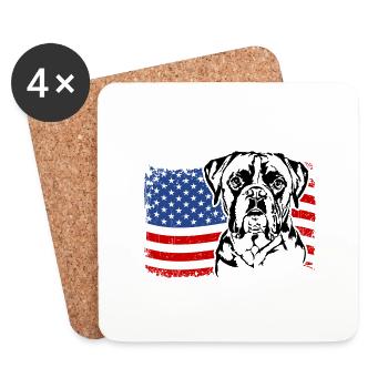 Boxer US Amérique Drapeau Chiens Chien Wilsigns - Dessous de verre (lot de 4) - blanc - Devant