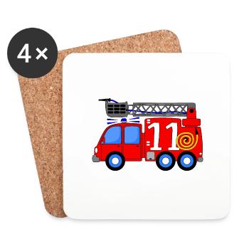 Feuerwehrfahrzeug 11. Geburtstag Kinder - Untersetzer (4er-Set) - Weiß - Vorne
