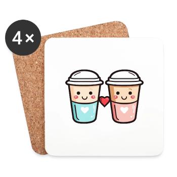 Coffee to go Couple Love Heart Coffee Valentine's Day - Coasters (set of 4) - white - Front