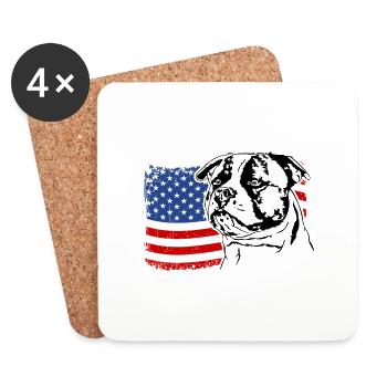 Bouledogue américain US America drapeau chiens Wilsigns - Dessous de verre (lot de 4) - blanc - Devant