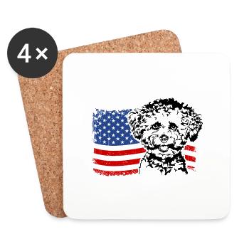 Bichon frisé US Amérique Drapeau Chiens Chien Wilsigns - Dessous de verre (lot de 4) - blanc - Devant