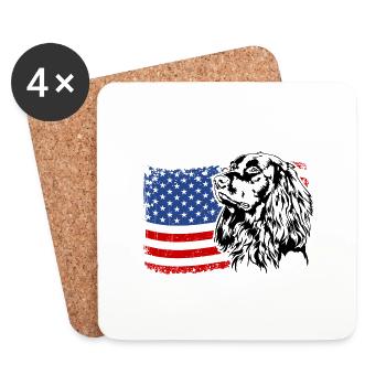 Allemand à poil long US Amérique drapeau chiens Wilsigns - Dessous de verre (lot de 4) - blanc - Devant