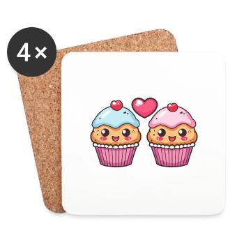 Cupcake Couple Amour Coeur Saint Valentin - Dessous de verre (lot de 4) - blanc - Devant