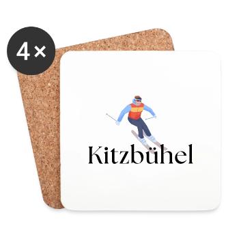 Kitzbühel - Alpen - Skifahren - Apres Ski - Untersetzer (4er-Set) - Weiß - Vorne
