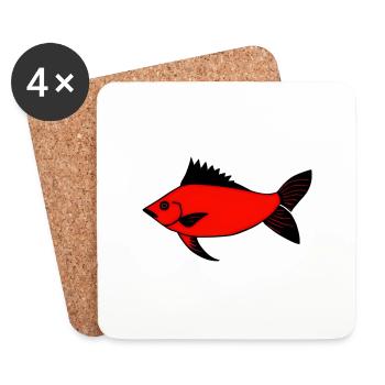 Expressionistischer Roter Trommler Fisch (Redfish) - Untersetzer (4er-Set) - Weiß - Vorne