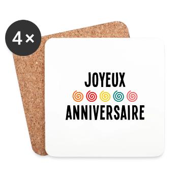 JOYEUX ANNIVERSAIRE. HAPPY BIRTHDAY. ANNIVERSAIRE. - Dessous de verre (lot de 4) - blanc - Devant