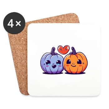 Pumpkin Couple Love Heart Valentine's Day - Coasters (set of 4) - white - Front