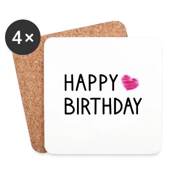 HAPPY BIRTHDAY. JOYEUX ANNIVERSAIRE. ANNIVERSAIRE. - Dessous de verre (lot de 4) - blanc - Devant