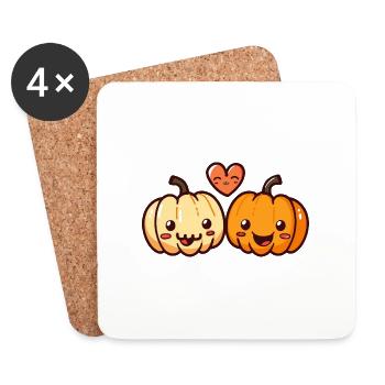 Citrouille Couple Amour Coeur Drôle - Dessous de verre (lot de 4) - blanc - Devant