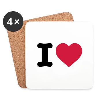 J'aime la conception de logo aime la police coeur coeur rouge - Dessous de verre (lot de 4) - blanc - Devant