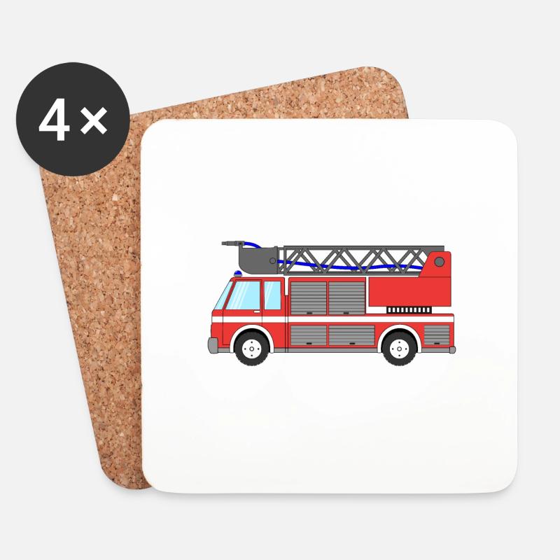Feuerwehrauto Feuerwehrfahrzeug - Untersetzer (4er-Set) - Weiß