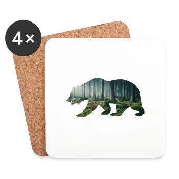 Bear Grizzly Bears Teddy Bear Forest Moonlight - Coasters (set of 4) - white - Front