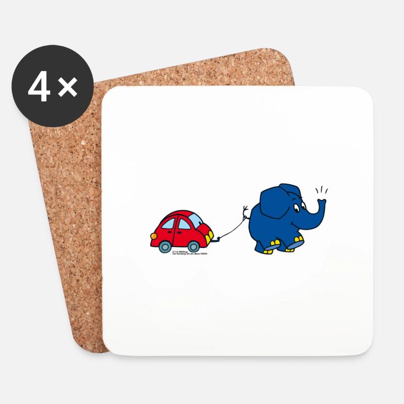 Der Elefant mit rotem Auto - Untersetzer (4er-Set) - Weiß