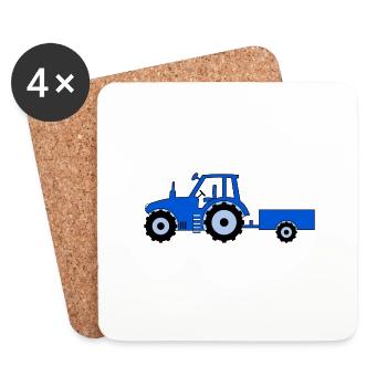 Tractor with trailer blue - Coasters (set of 4) - white - Front