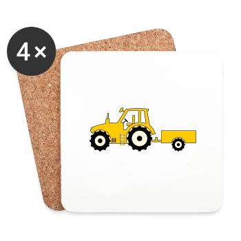 Tracteur avec remorque jaune - Dessous de verre (lot de 4) - blanc - Devant