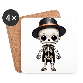 Halloween - Mort mignonne - Squelette avec chapeau - Dessous de verre (lot de 4) - blanc - Devant