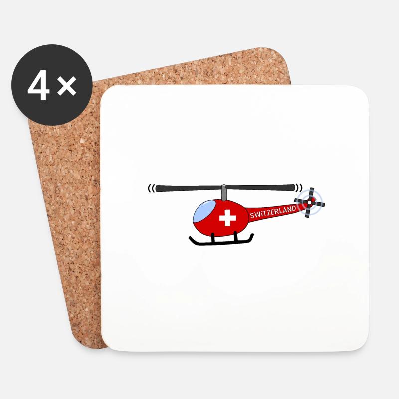 Hubschrauber Schweiz Flagge Kinder - Untersetzer (4er-Set) - Weiß