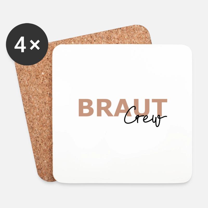 Braut Crew T-Shirt JGA, Junggesellenabschied - Untersetzer (4er-Set) - Weiß