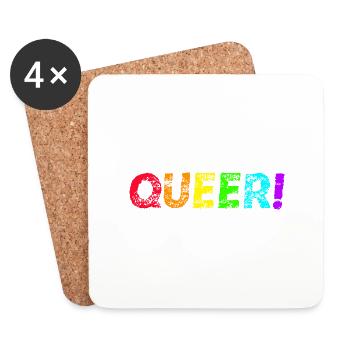 Queer! Geschenkidee Regenbogen LGBTQ+ Pride Month - Untersetzer (4er-Set) - Weiß - Vorne