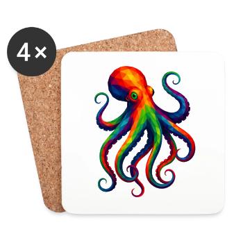 WPAP Stil Polygon Tiere - Krake Oktopus - Untersetzer (4er-Set) - Weiß - Vorne