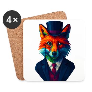 WPAP Style Animals - Fox Elegant Suit Monocle - Coasters (set of 4) - white - Front