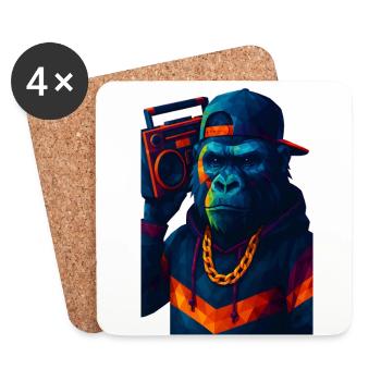 WPAP Style Animals - Gorilla Hip Hop Outfit Boombox - Dessous de verre (lot de 4) - blanc - Devant