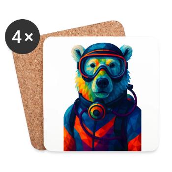 WPAP Stil Tiere - Eisbär im Taucheranzug Atemgerät - Untersetzer (4er-Set) - Weiß - Vorne