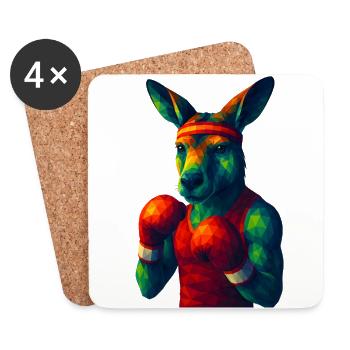 WPAP Style Animals - Kangaroo Boxer in Pose - Coasters (set of 4) - white - Front