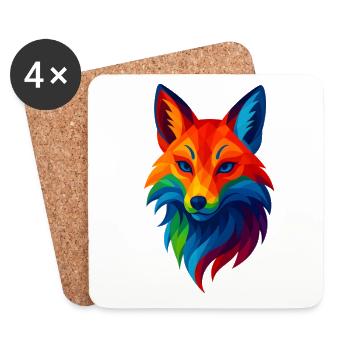 WPAP Stil Tiere - Kitsune Fuchsgeist - Untersetzer (4er-Set) - Weiß - Vorne