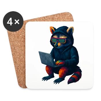 WPAP Style Animals - Techno Raccoon with Hoody - Coasters (set of 4) - white - Front