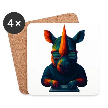 WPAP Style Animals - Techno Rhino with Sunglasses - Coasters (set of 4) - white - Front
