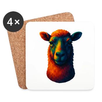 Animaux de style WPAP - Portrait de mouton - Dessous de verre (lot de 4) - blanc - Devant