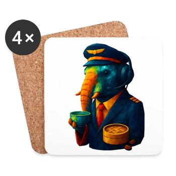 WPAP Stil Tiere - Elefanten Flugkapitän mit Kaffee - Untersetzer (4er-Set) - Weiß - Vorne