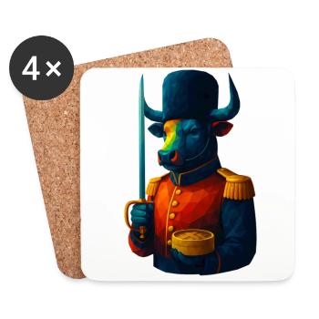 WPAP Style Animals - Bull in Uniform with Sabre - Coasters (set of 4) - white - Front