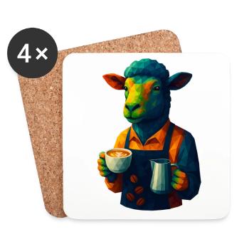 WPAP Stil Tiere - Schaf Barista mit Milchkaffee - Untersetzer (4er-Set) - Weiß - Vorne
