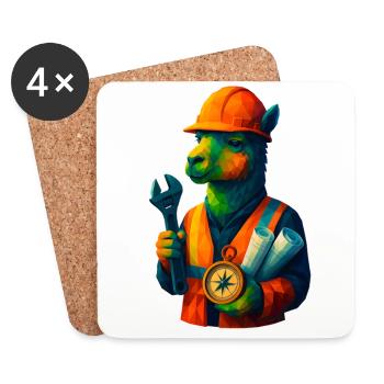 WPAP Style Animals - Alpaca Engineer with Safety Helmet - Coasters (set of 4) - white - Front
