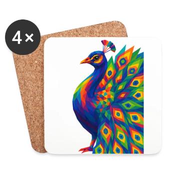 WPAP Polygon Stil Tiere - Pfau Porträt - Untersetzer (4er-Set) - Weiß - Vorne